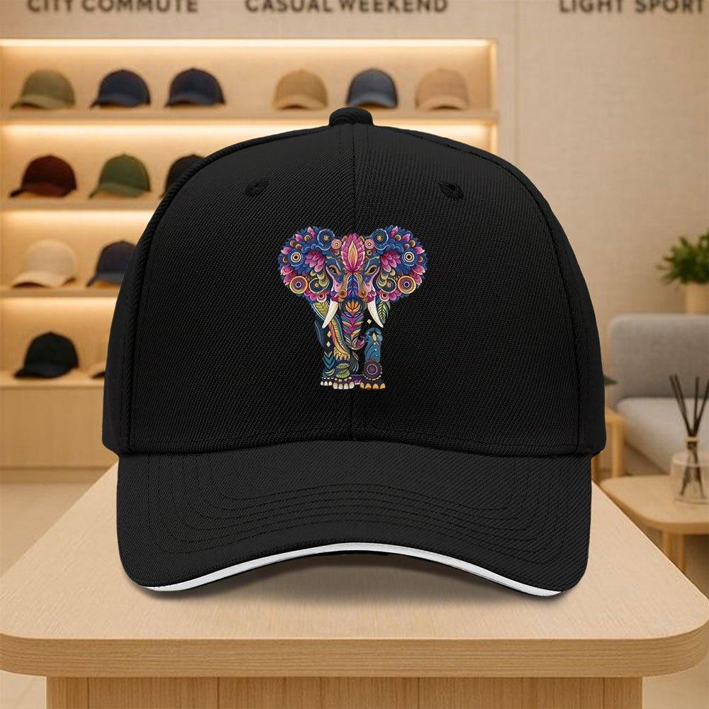 Colorful Mandala Elephant Baseball Cap Adjustable Polyester Outdoor Sports Casual Cap Unisex