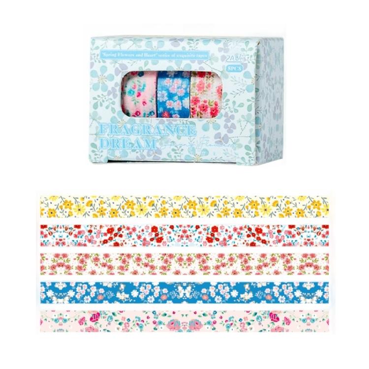 5Rolls Flower Decorative Tape Aesthetic Tape 10mmX2M Each Adhesive Tape for Art Craft Scrapbooking Photo Frame Journal