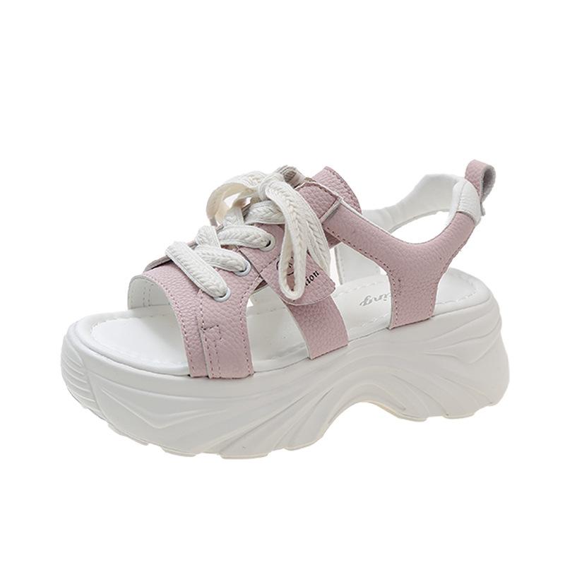 Летняя женская обувь на толстой подошве 2024 года, новая мода, темперамент, розовый тренд, универсальная повседневная удобная обувь на высоком каблуке