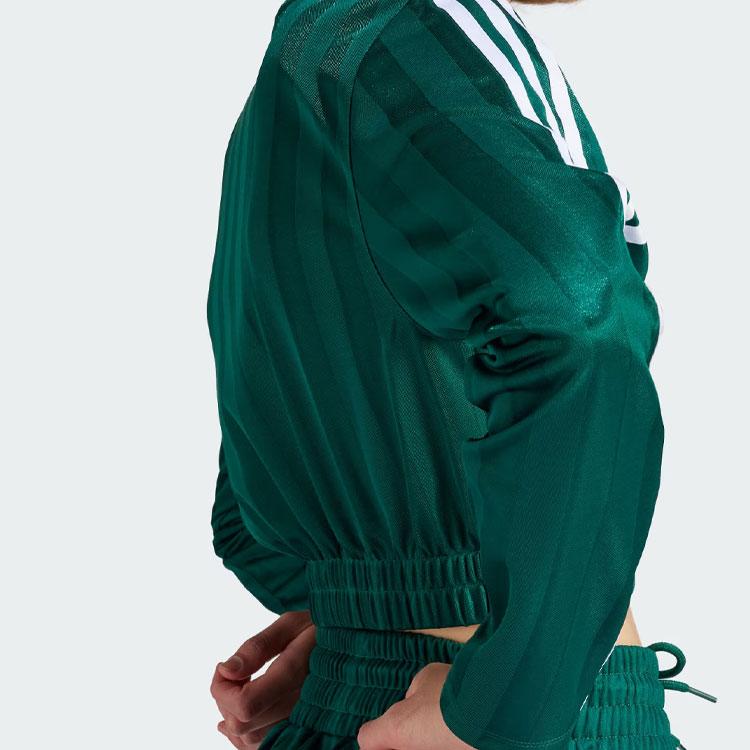 Adidas Оригинальная укороченная футболка с длинными рукавами и трилистником, с буквенным принтом и логотипом, в полоску, спортивные женские топы, лесно-зеленый цвет, IR9803