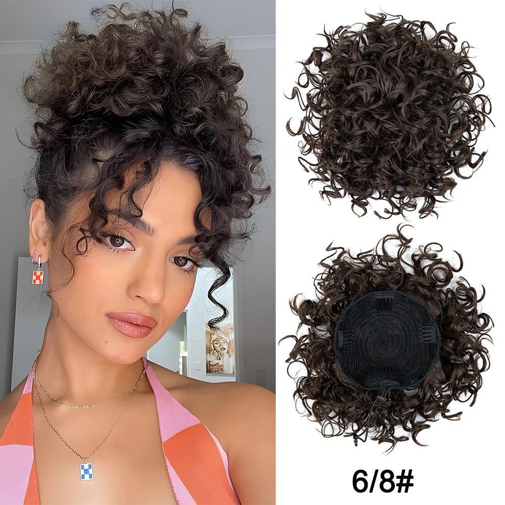 Большие вьющиеся булочки для волос, эластичный шнурок, вьющиеся грязные булочки для наращивания волос, короткие синтетические хвостики для наращивания для женщин