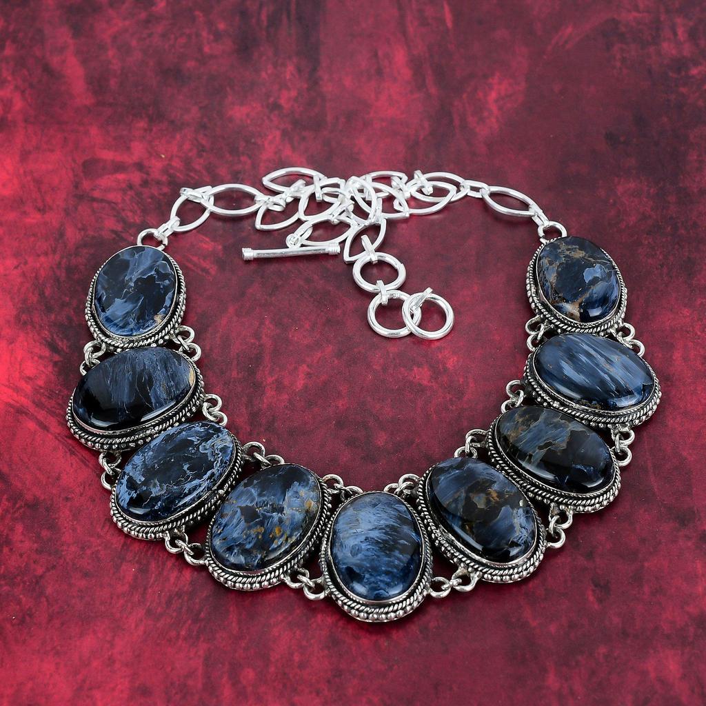 Ожерелье из твердого серебра 925 пробы Pietersite с регулируемой цепочкой, ювелирное ожерелье ручной работы из драгоценных камней на День памяти