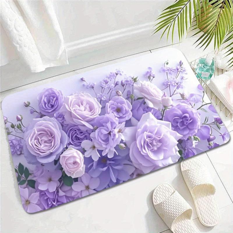 VIKAMA Fashionable Purple Floral Pattern Rug Soft And Comfortable Floor Mat Living Room, Bedroom And Bathroom Rug Home Decor