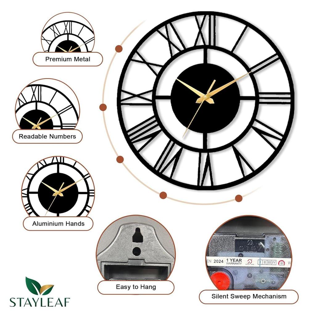 60 Cm / Metal Wall Clock for Living Room Stylish Latest | Fancy Big Size Wall Watch for Hall, Bedroom, Kitchen, Drawing Room