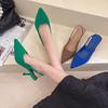 Весна 2025 новая пустая сумка голова сандалии женские высокие каблуки зеленый большой размер женская обувь острый носок тонкий каблук средний каблук одинарная обувь
