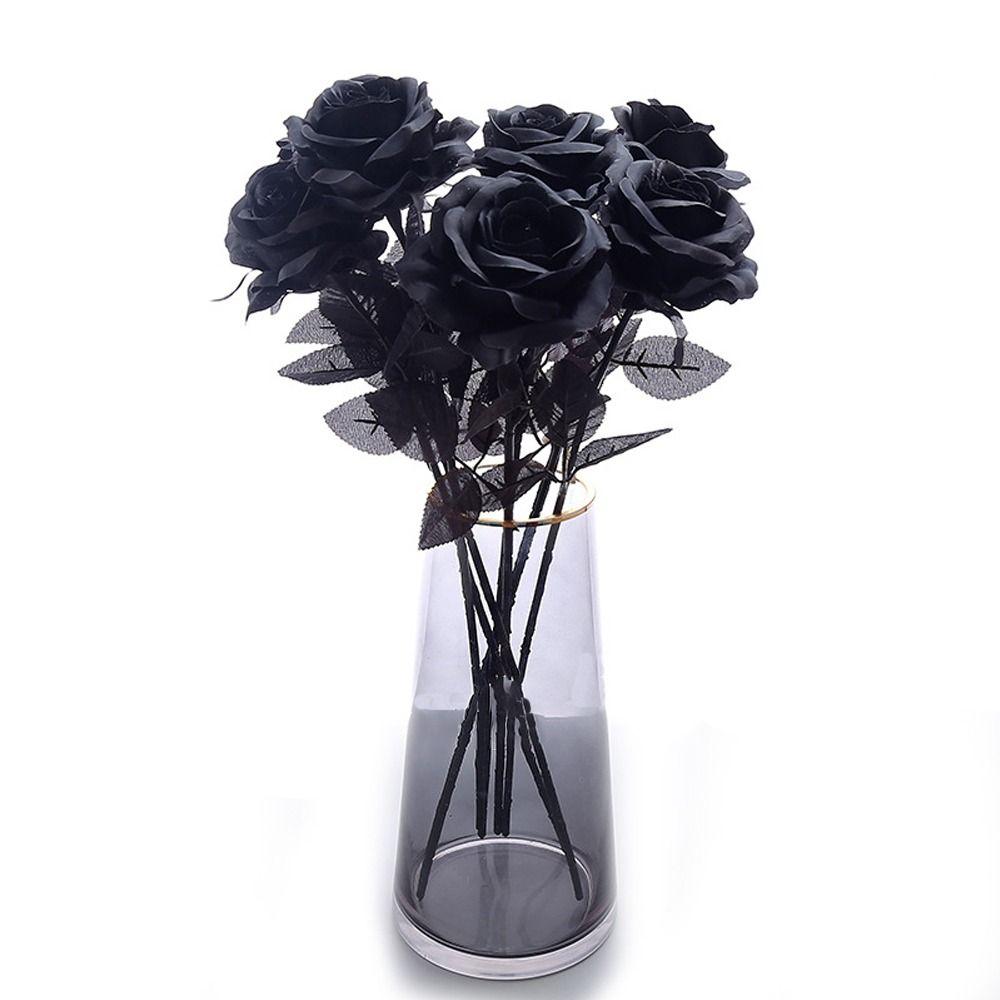 5pcs 50cm Simulation Rose Black Fake Silk Flowers Gift Halloween Black Flower Home