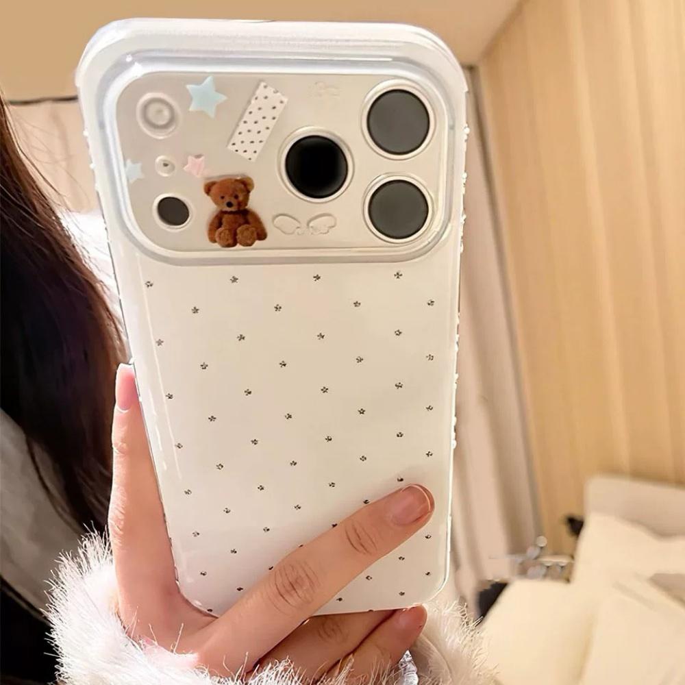 Милый Чехол со Звездным Медведем и Ангельскими Крыльями для iPhone 17 Pro Max 16 14 Полное Покрытие Мягкая Защитная Крышка