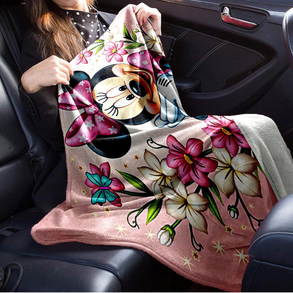 1pc Flannel Minnie Mouse Floral Bedding Throw Blanket Sofa Cover Gift Home Decorative Lightweight Soft Warm