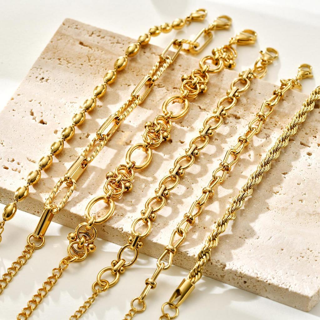 Chunky Stainless Steel Link Chain Bracelet For Woman, Gold Plated Layering Bracelets Wristband Waterproof Zircon