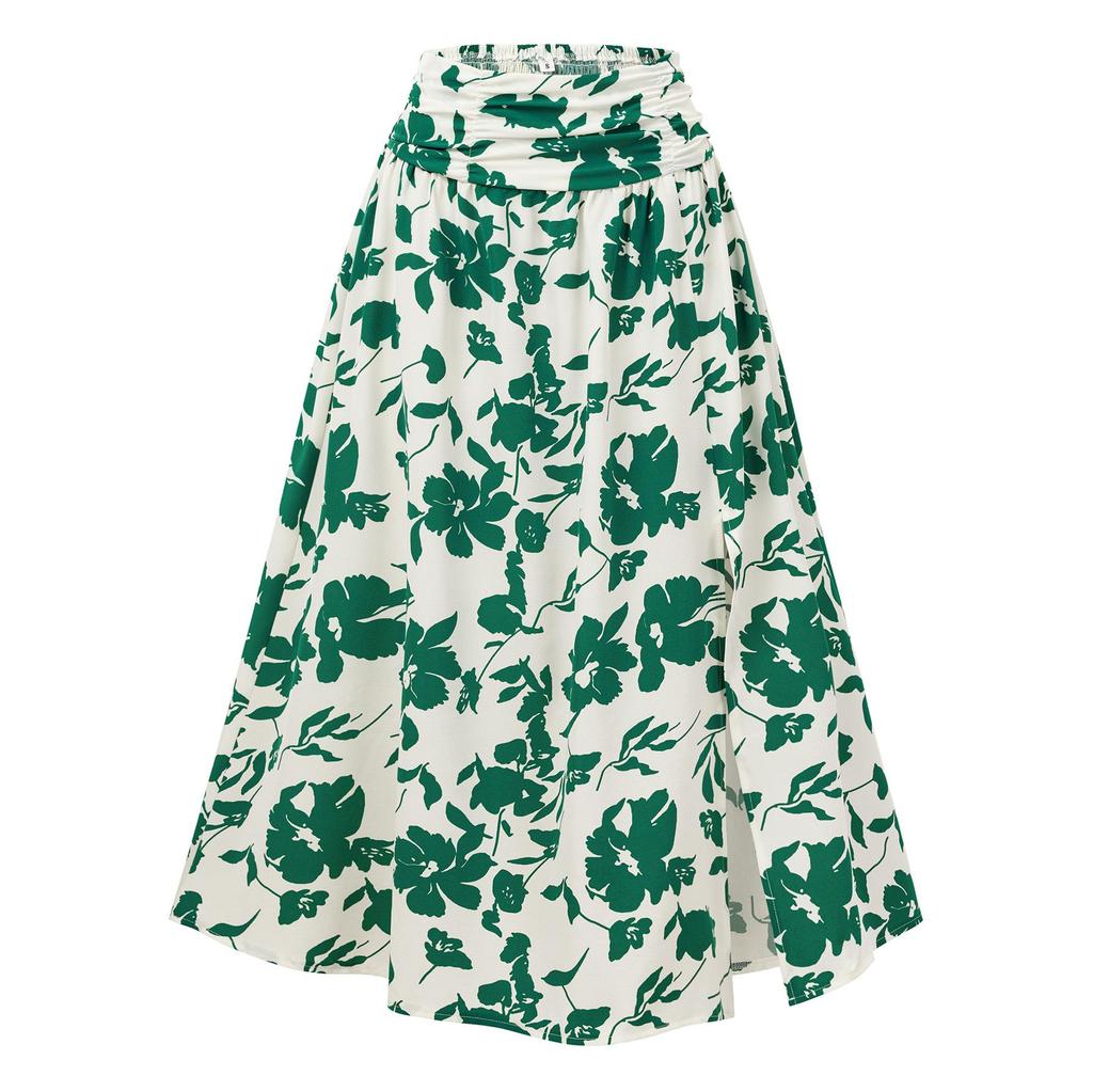 Женская весенняя юбка с цветочным принтом, летняя повседневная юбка А-силуэта с высокой талией и разрезами средней длины S-XL