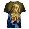 Летняя женская футболка с коротким рукавом, рубашка с круглым вырезом и 3D принтом, модный повседневный топ с рисунком Христа Иисуса Девы Марии