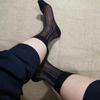 Men's Black Nylon Striped Mid-Calf Anti-Snag Summer Stockings and Plus Size Socks