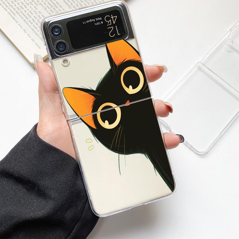 Милый кот Играет Веселый Модный Чехол для Телефона Для Samsung Galaxy Z Flip 3 4 5 6 7 Жесткий Складной Z Flip4 Прозрачная Поликарбонатная Крышка Подарок