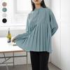 Весенняя свободная однотонная плиссированная рубашка, женская рубашка средней и длинной длины