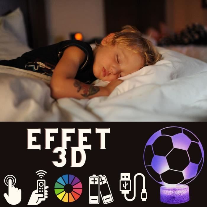 Lampe de Chevet 3D LED Ballon Football - Personnalisable - 16 couleurs - Télécommande incluse