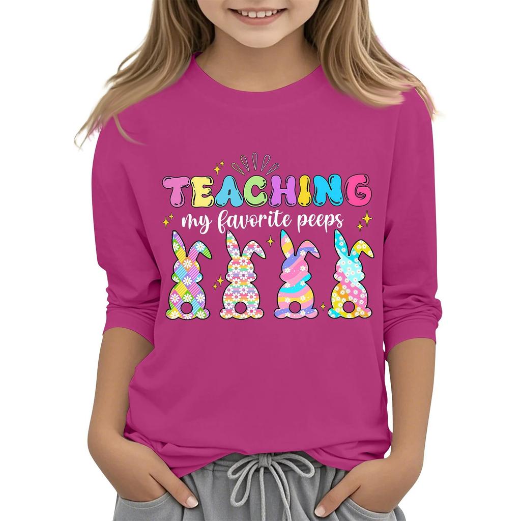 Повседневная футболка с круглым вырезом и пасхальным принтом, с рукавами 7 точек для детей