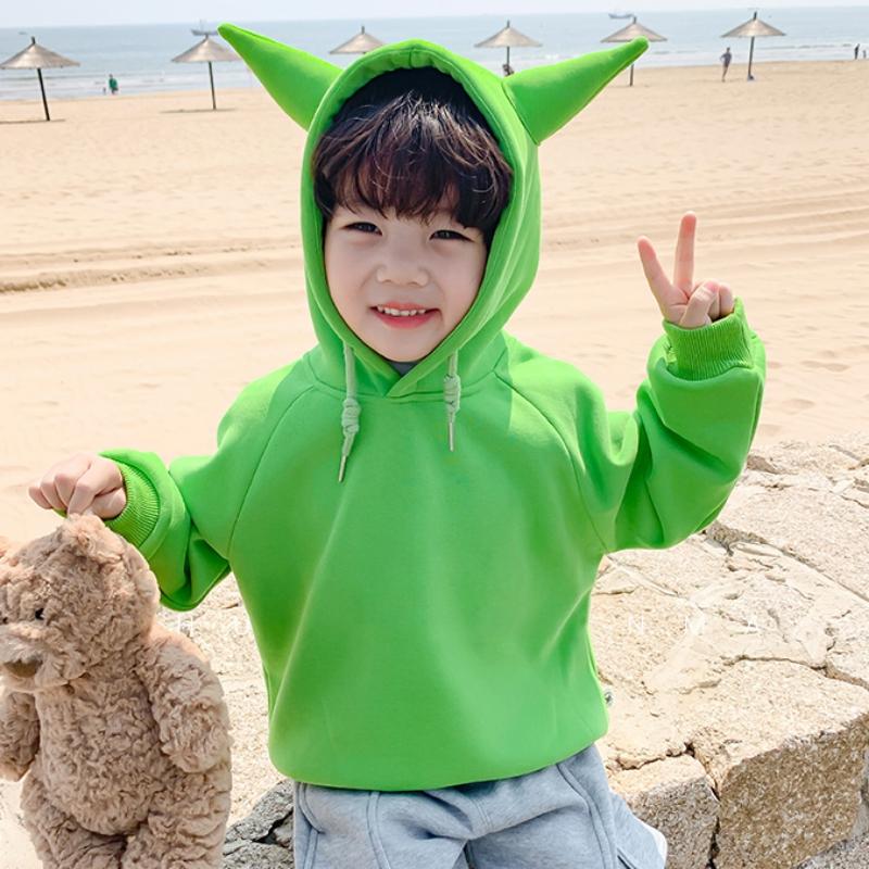 Детские толстовки с капюшоном, повседневный однотонный однотонный топ с длинными рукавами, простой и милый топ