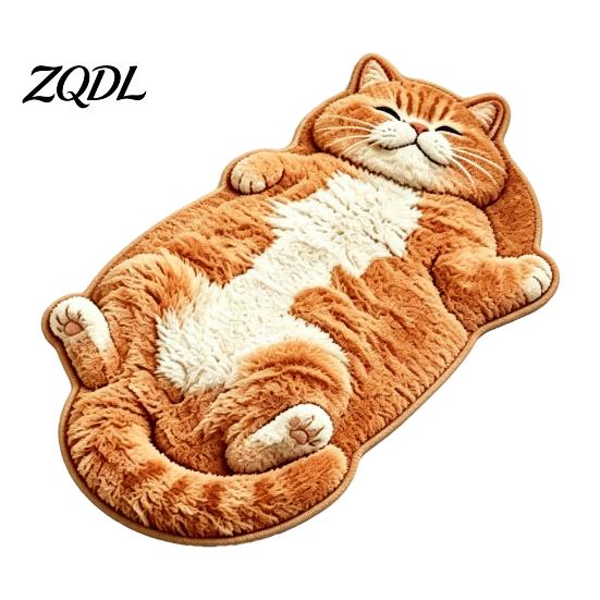Small Decorative Rug for Bedroom Cozy Cat Shaped Floor Rug, Plush Cartoon Area Mat, Soft Indoor Space Carpet Crystal Velvet Bedside And Entryway