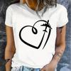 Модная женская футболка с принтом в виде самолета в форме сердца, забавная повседневная футболка с короткими рукавами и круглым вырезом, летняя женская футболка
