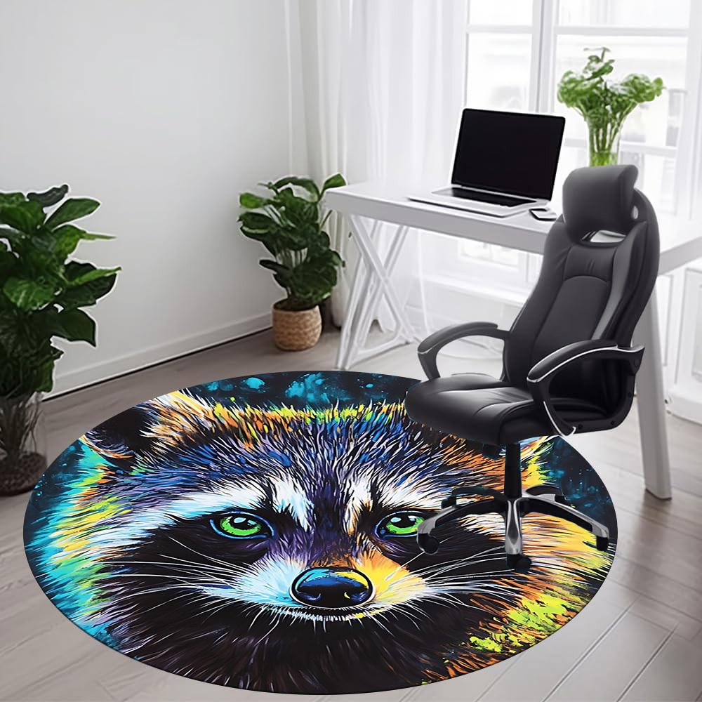 1pc Raccoon Art Office Round Area Rug, Mat Suitable ForOffice, Under Office Chairs Bedroom Living Room Home Decor, Room Deco