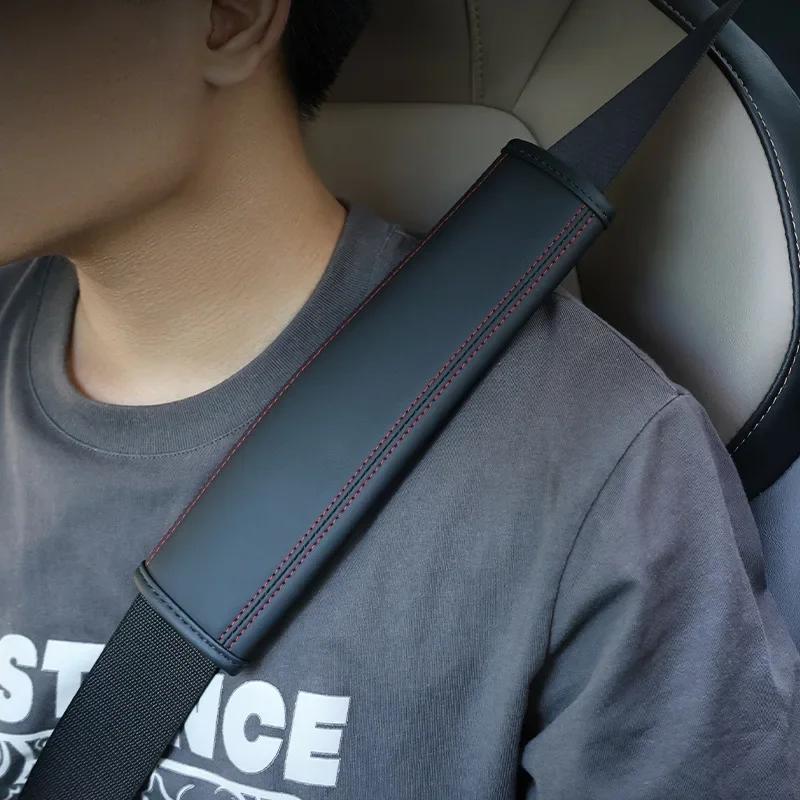 2PCS Leather Car Safety Belt Pads Shoulder Protecor Cover for Cadillac Escalade Deville CTS DTS STS XTS ATS BLS SLS CT5 CT6 XT5