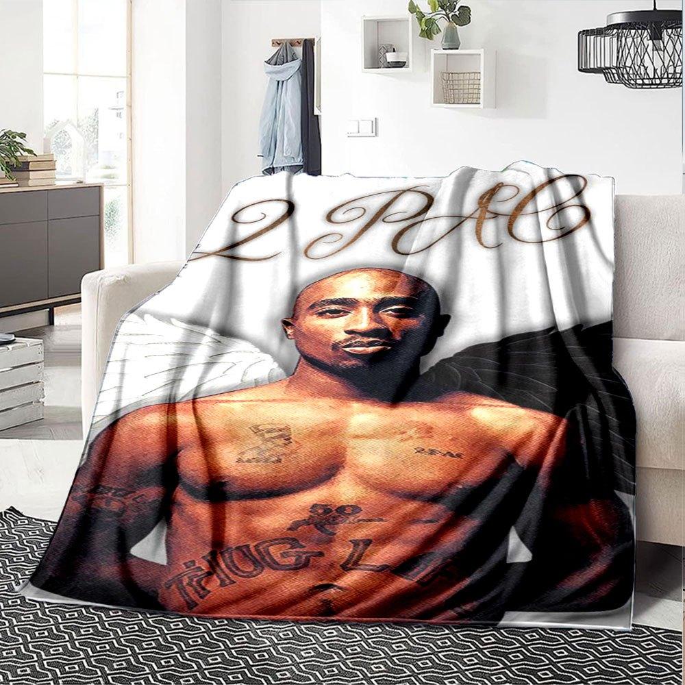 1 шт. Плед в стиле хип-хоп 2Pac, мягкий, легкий, для всех сезонов, универсальный плед для дивана, кровати, офиса и пикников, в французском стиле с культовыми обложками альбомов и цитатами