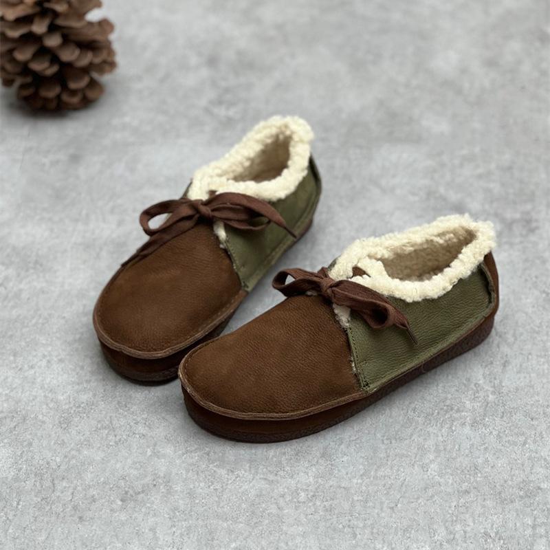 Johnature Натуральная кожа Мягкая подошва Плюшевая теплая и удобная хлопковая обувь Ретро женская обувь на плоской подошве
