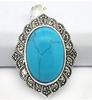 КУЛОН ИЗ СЕРЕБРЯ 925 ПРОБЫ, ЗЕРКАЛО, ОВАЛ, СИНИЙ, БИРЮЗА, МАРКАЗИТ, 27*43 мм.