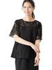 ANGELIEBE Maternity Nursing Opening Lace Switching Pullover Prenatal and Postnatal Nursing Clothes Short Sleeve Tops Black X Black 29312101 S-M