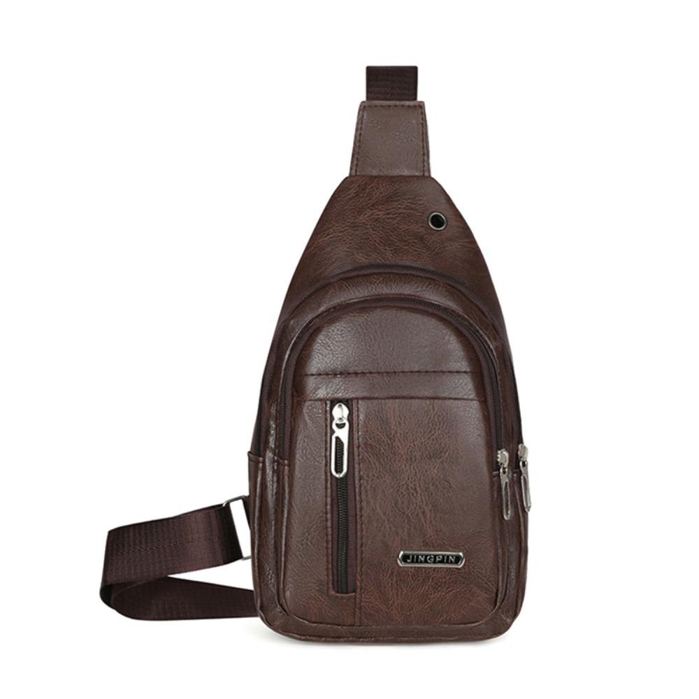 PU Leather Men's Chest Bag Large Capacity Sports Waist Bag Casual Shoulder Crossbody Bag Business