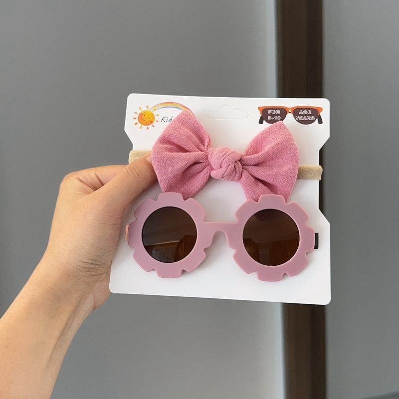 2Pcs/set Baby Bows Headband Cartoon Sunglasses Girls Beach Photography Props Toddler Hair Bands Headwear Kids Hair Accessories