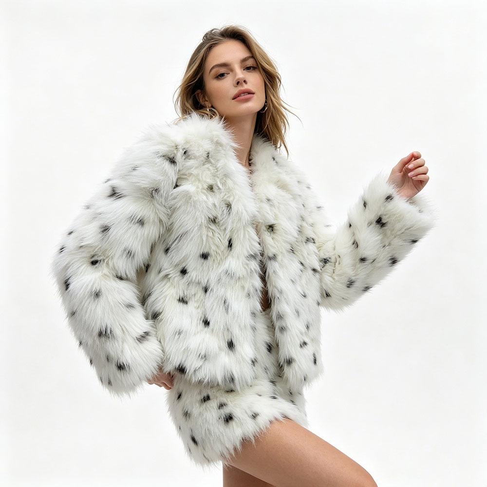 Europe, America, autumn and winter Mao Mao imported environmentally friendly fox fur leopard print fur coat women's short jacket coat new