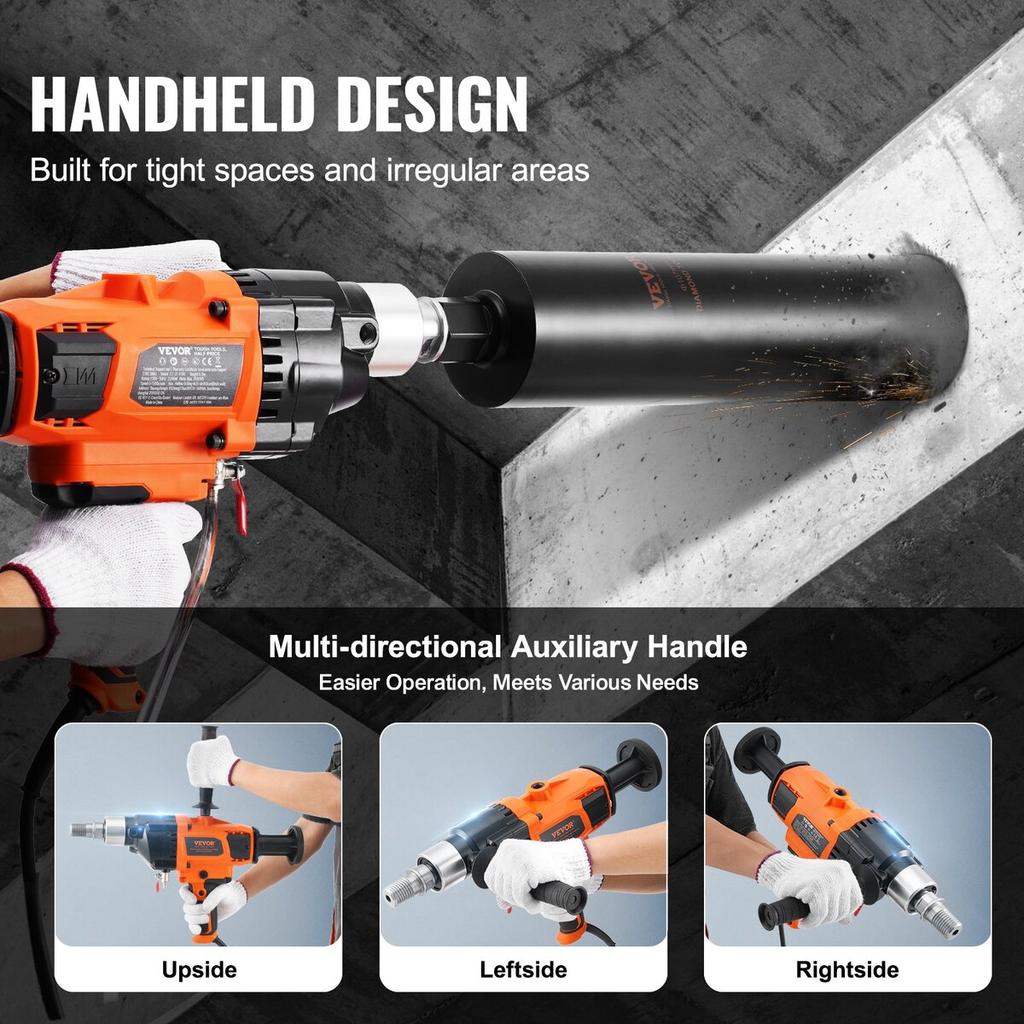 Core Drill Machine 0.8-7.1in Dia 2600W Handheld Core Drill Rig for Mixing