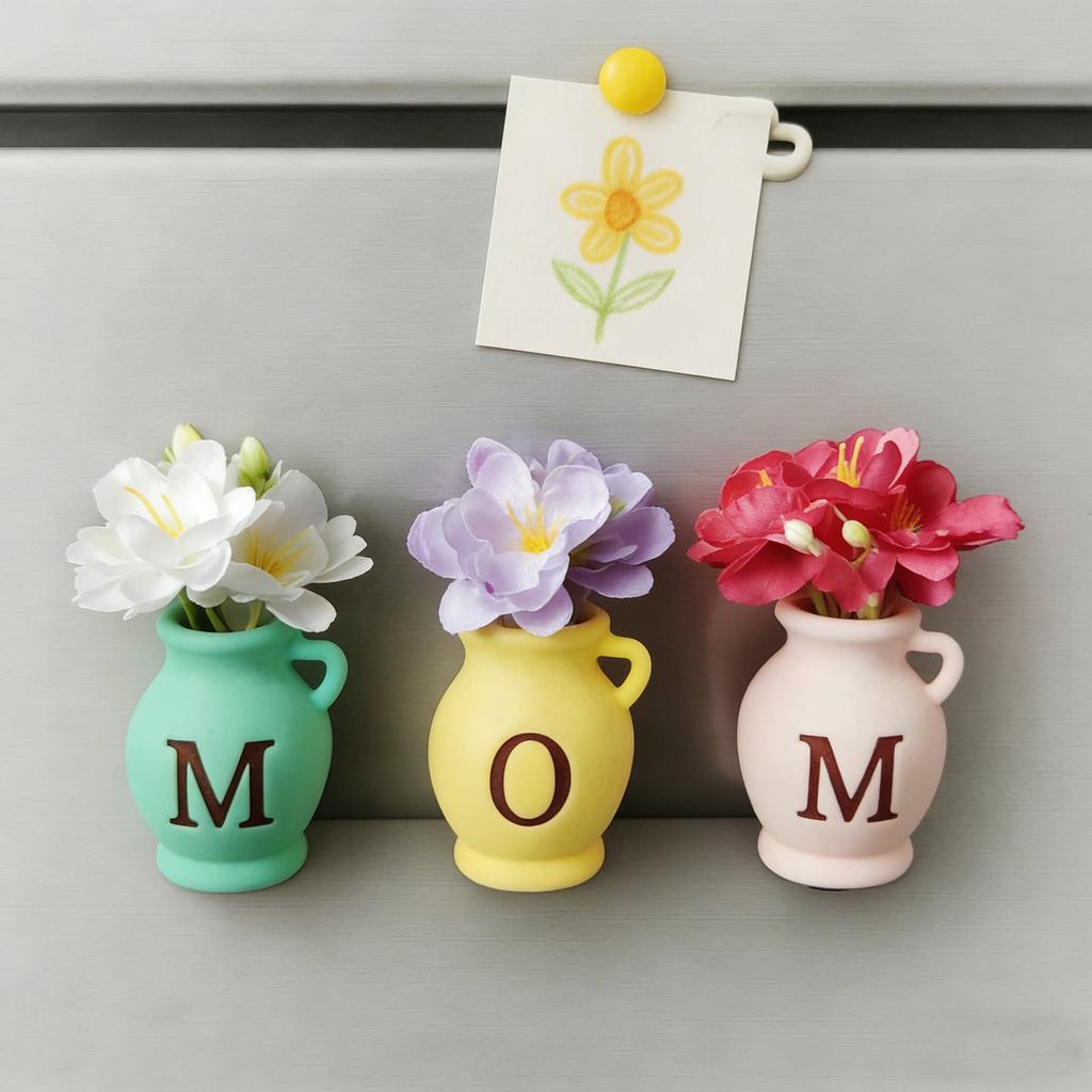 Vase Fridge Magnet 3 Pieces Decorative Art Crafts Refrigerator Decor Mini Vase Fridge Magnet For Home Kitchen Office School