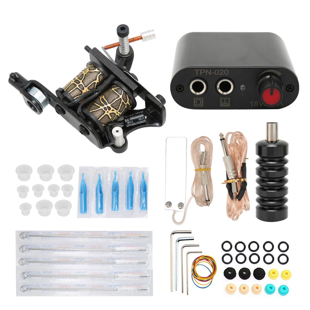 Набор для татуировки с катушкой, педалью, блоком питания, иглой для татуировки, чернильным стаканчиком, набором для начинающих