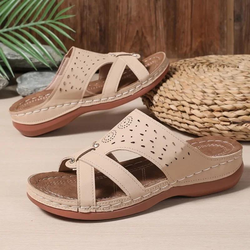 Shoes Female  Open Toe Women's Slippers Outdoor Casual Slippers Women Round Toe Rivet Wedges Plus Size Women's Sandals