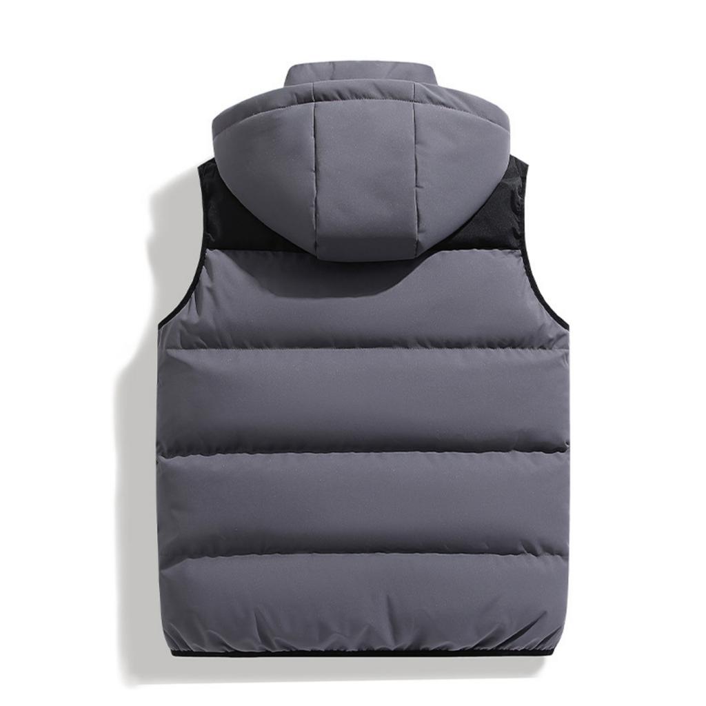 Men's Casual Loose Color-blocked Cotton Warm Jacket, Men's Detachable Cap Sleeveless Vest Jacket