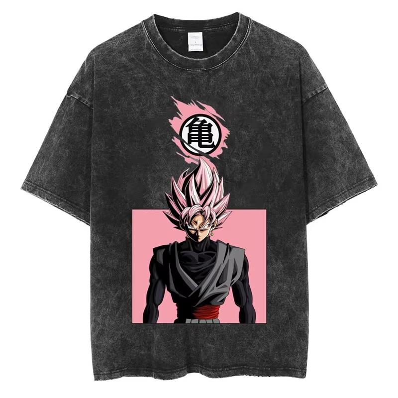 New 2026 Summer Dragon Ball Goku Black Rose Nostalgic Anime Men's Washable T-shirt 100%Cotton Heavyweight Family Matching Unisex
