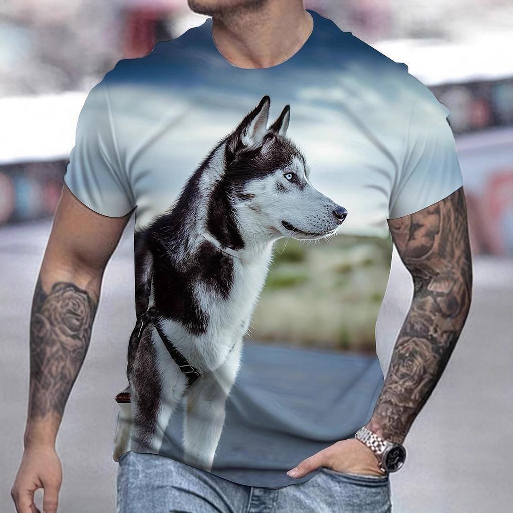 Летний топ с круглым вырезом и принтом 3D-собаки, модные повседневные футболки с короткими рукавами для мужчин