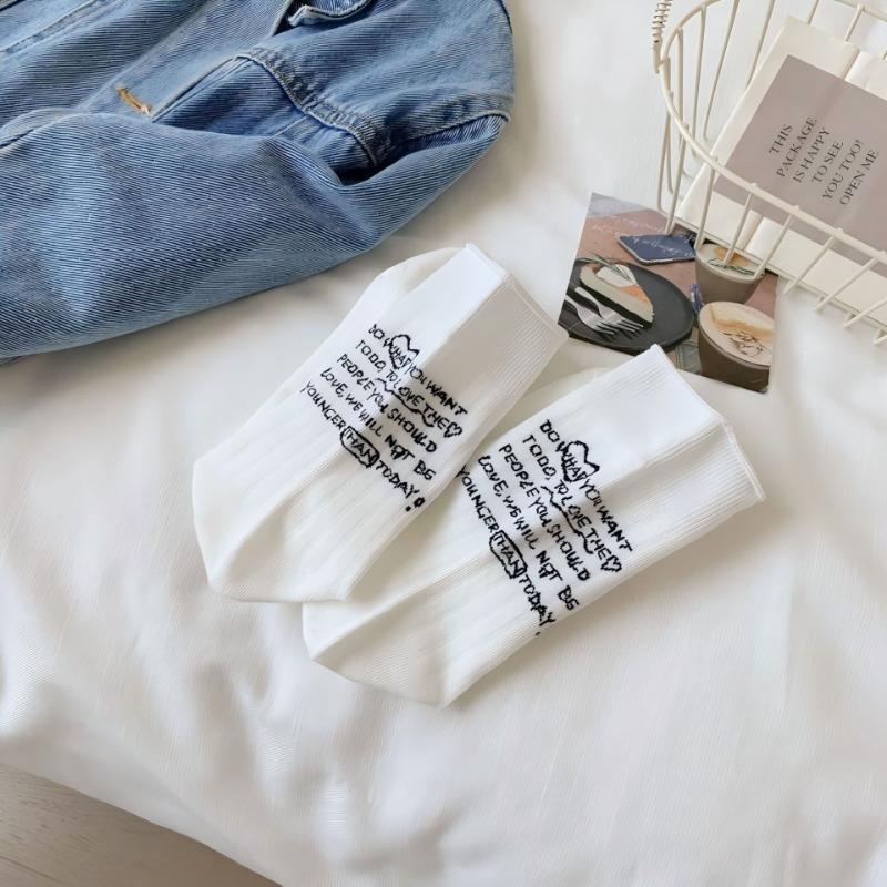 Женские тонкие весенне-летние новые однотонные носки-трубы из хлопка с надписью на пятке, дышащие