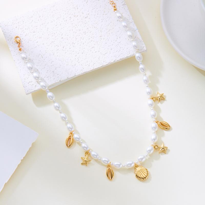 Богемный кулон в виде морской звезды и раковины, ожерелье, браслет, женский, жемчужные бусины, цепочка, чокер, бижутерия, летний, праздничный, пляжный, подарок