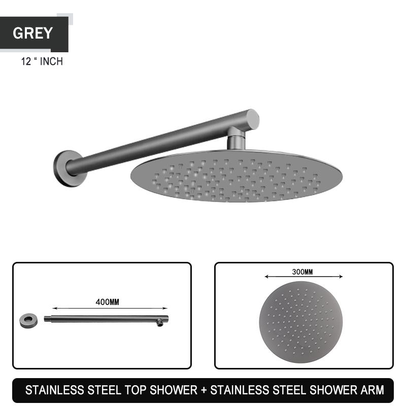Brushed Gold Black Chrome Grey Overhead Shower Head Shower Arm Big Round Stainless Steel 8/10/12 Inch Rain Shower Indoor Outdoor