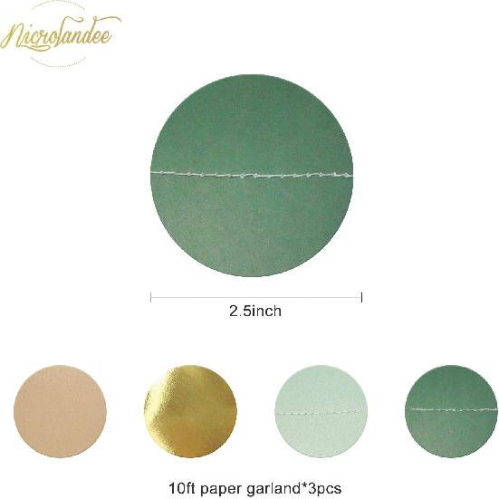 NICROLANDEE Wedding Party Decorations - 3 Pack Sage Green Dots Paper Garland String Hanging Backdrop for St Patricks Day Rustic Wedding, Neutral Baby