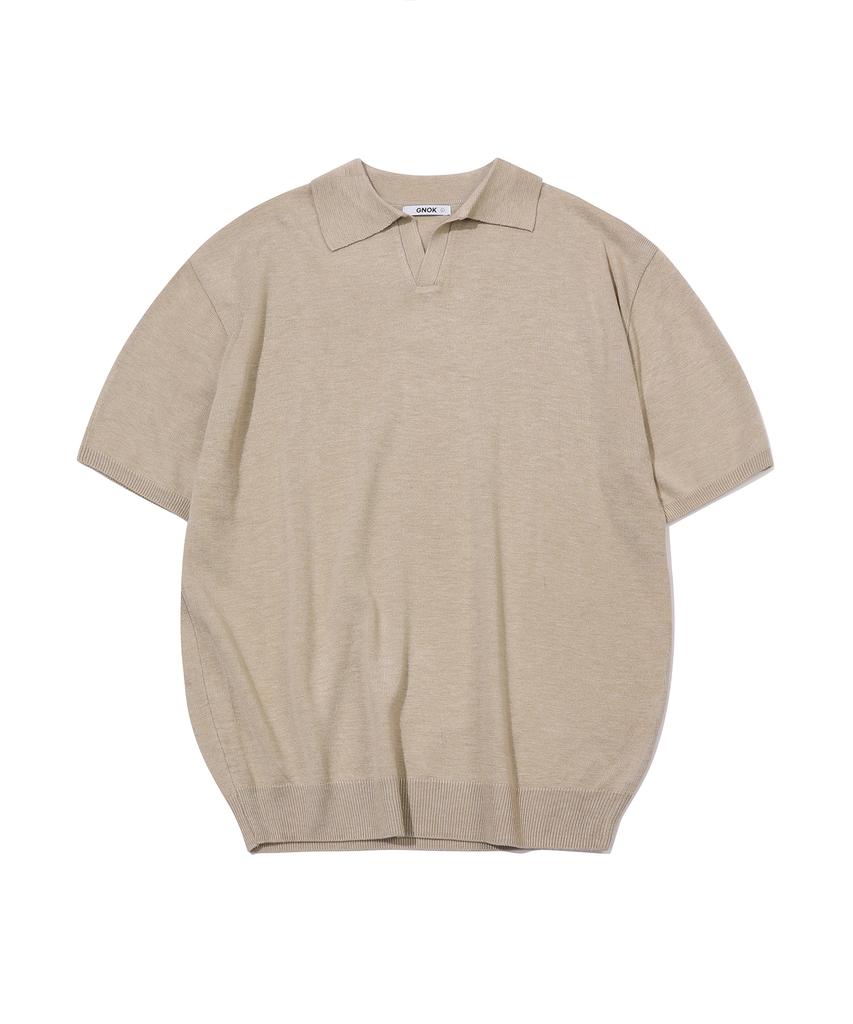 GNOK Silk Collared Short Sleeve Knit [Beige]