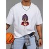 White T-Shirt with Cartoon Man Wearing Beanie and Sunglasses Print for Casual Wear