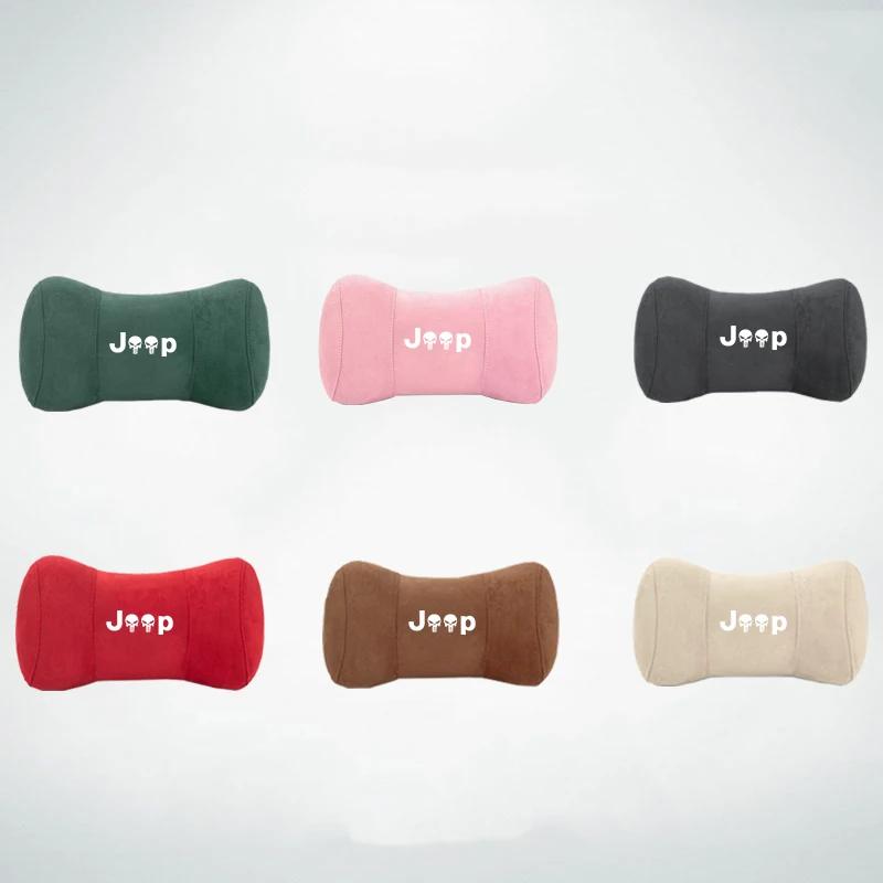 For Jeep Suede Car Neck Pillow Auto Seat Headrest Pillow Accessories For Jeep Renegade Wagoneer Avenger Recon Wrangler JK Gla