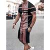 Men's Summer Two-piece Set Patchwork Color Street T-shirt Casual Outdoor Sports Short-sleeved Rope Shorts Men's Clothing