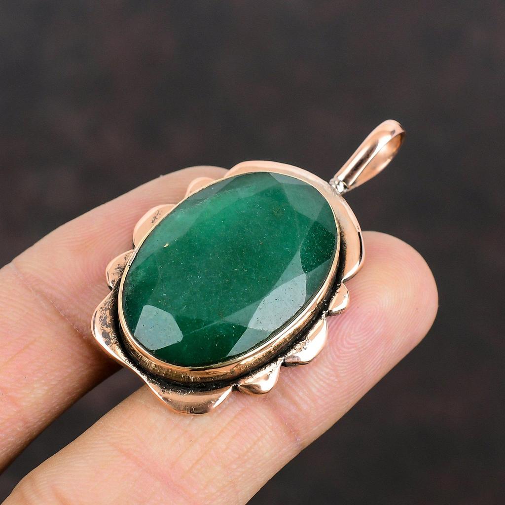 Ограненный Замбийский Изумрудный Кулон Медный Кулон Подвеска из Натурального Драгоценного Камня Подвеска Ручной Работы Медные Ювелирные Изделия Подвеска Из Целебного Камня Подарки Для Жены