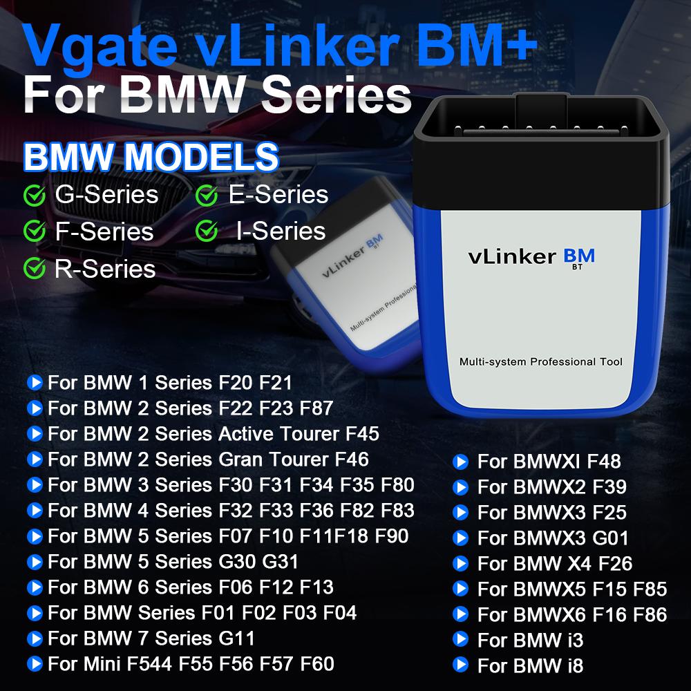 Vgate VLinker BM+ Инструмент для сканирования OBD автомобиля для BMW, для прошивки скрытых функций Bimmercode, специализированный ELM327 Bluetooth 4.0 для Android iOS, инструмент для сканирования кодов автомобиля