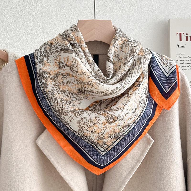 Chessboard plaid 71CM cotton and linen silk scarf small square scarf women's spring and autumn summer thin scarf scarf linen headscarf belt